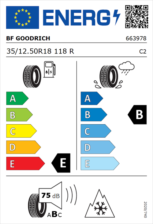 Tyre Label for BF Goodrich All-Terrain T/A KO3 35/12.50R18 118R