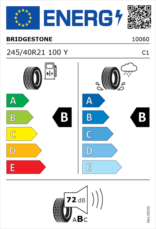 Tyre Label for Bridgestone Alenza 001 245/40R21 100Y