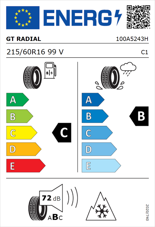 Tyre Label for GT Radial 4Seasons 215/60R16 99V