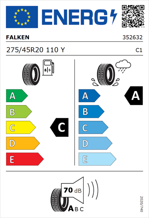 Tyre Label for Falken Azenis FK520 SUV 275/45R20 110Y