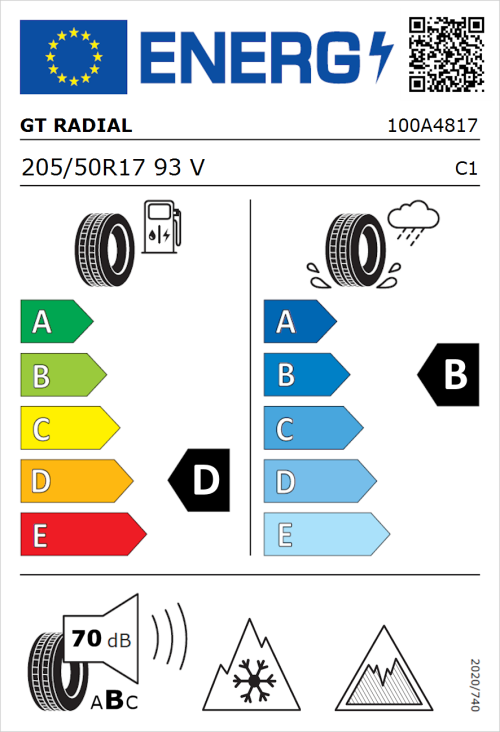 Tyre Label for GT Radial WinterPro2 Sport 205/50R17 93V