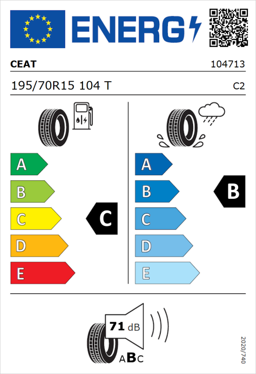 Tyre Label for CEAT EnduraDrive 195/70R15 104T