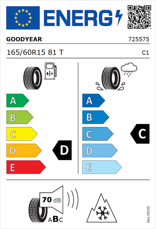 Tyre Label for Goodyear Vector 4Seasons Gen-2 165/60R15 81T