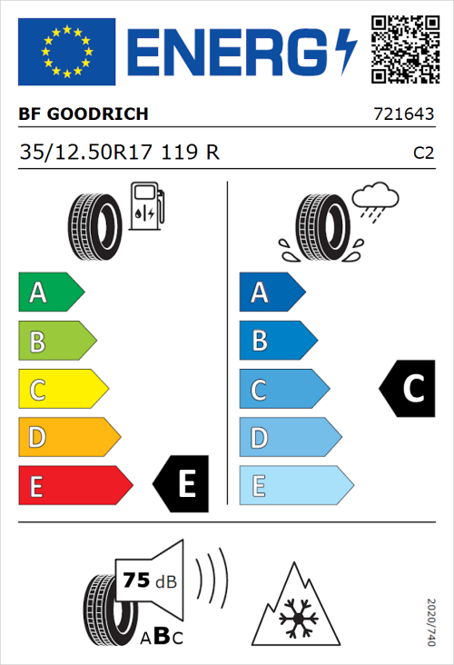 Tyre Label for BF Goodrich All-Terrain T/A KO3 35/12.50R17 119R