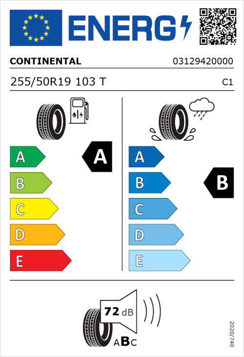 Tyre Label for Continental EcoContact 6Q 255/50R19 103T
