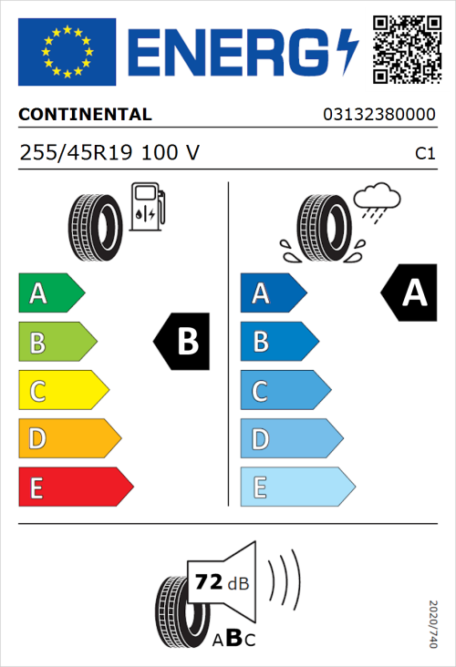 Tyre Label for Continental EcoContact 6Q 255/45R19 100V