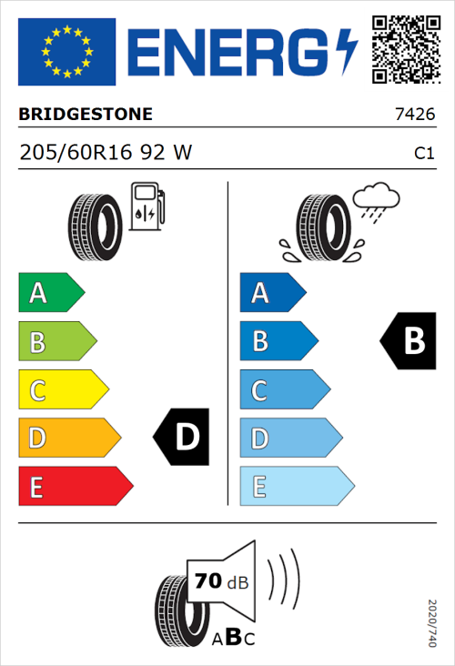 Tyre Label for Bridgestone Turanza ER300A 205/60R16 92W